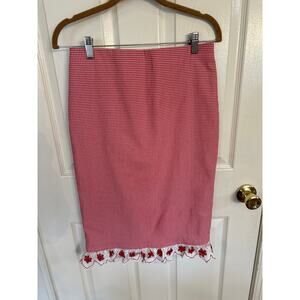 7th Avenue New York Design Studio Red White Gingham Pencil Floral‎ Lace Hem Sz M